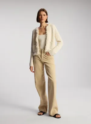 ALC-April Bouclé' Fringe Cardigan Natural White