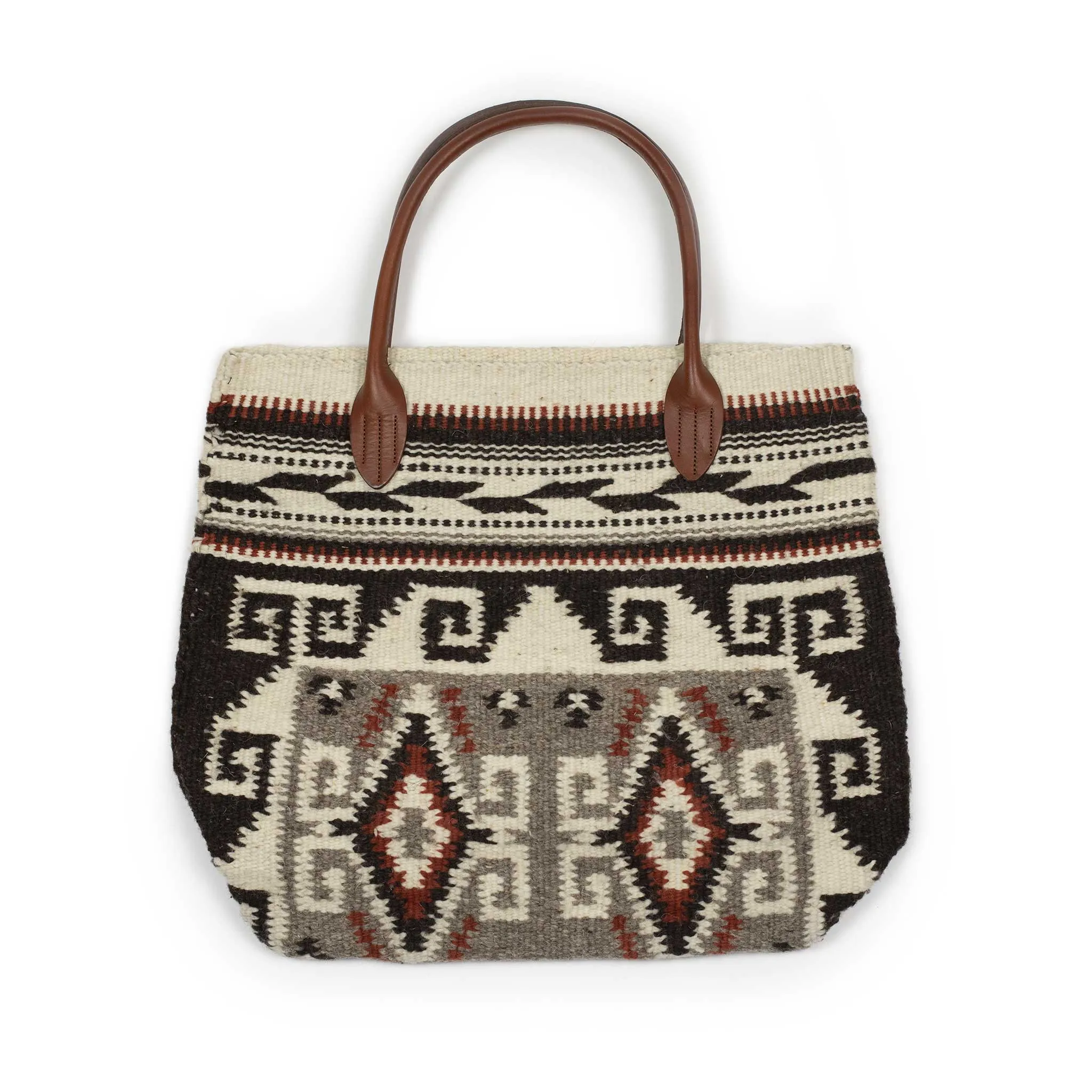 Chamula handknit blanket tote bag in Greca Antigua pattern