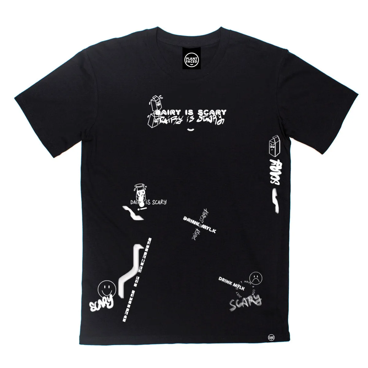 Dairy Is Scary Graffiti Collage Print - Black T-Shirt