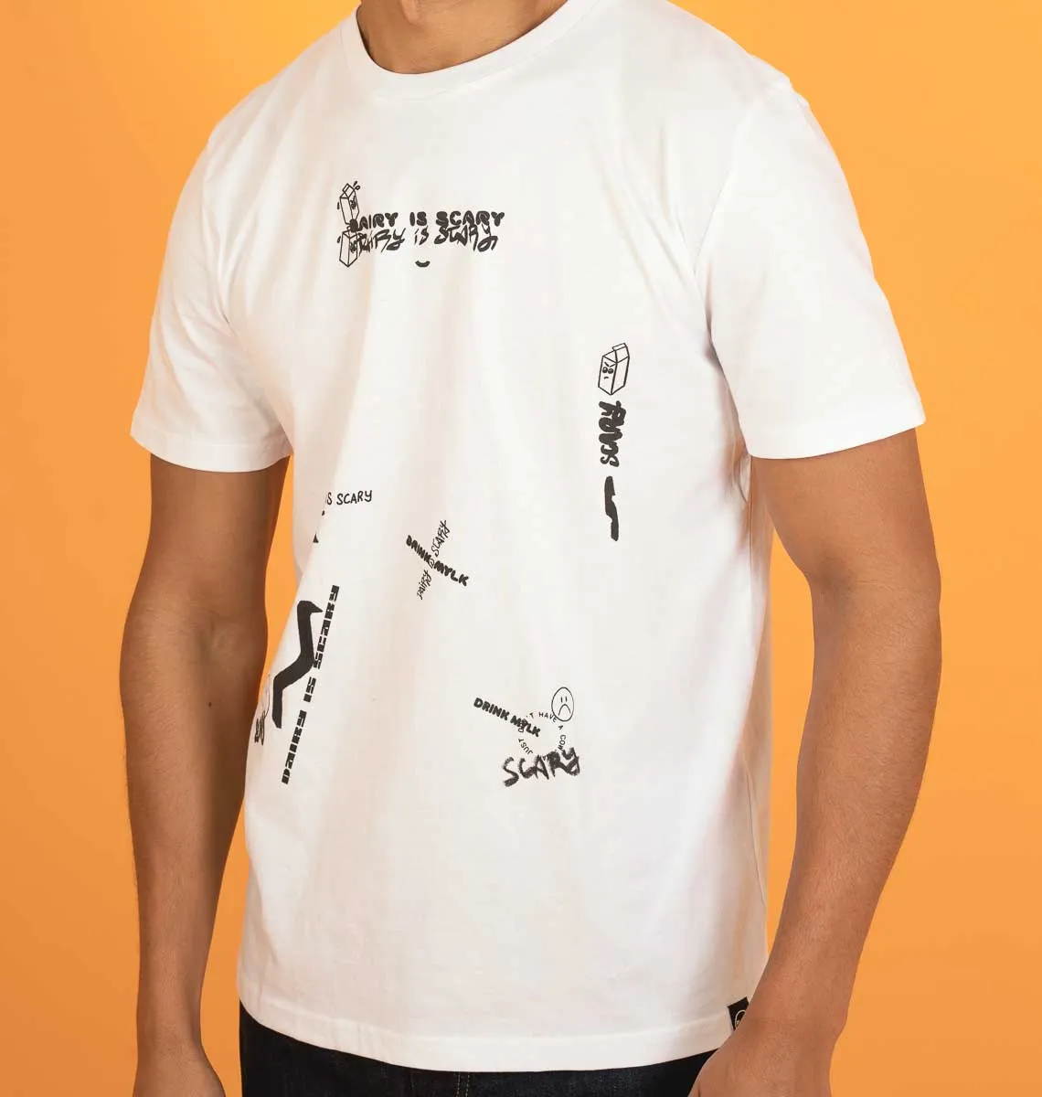 Dairy Is Scary Graffiti Collage Print - White T-Shirt