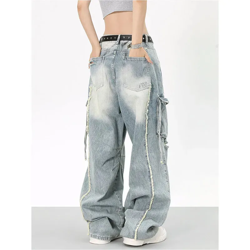 Denim Waist Fashion Leg Straight Wide Blue Streetwear High Baggy Vintage Jeans