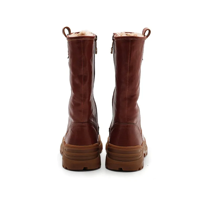 Dwarves Leather Mid Calf Boots Snow Boots Have Shearling Lined for Cold Winter in Black/Brown/Coffee