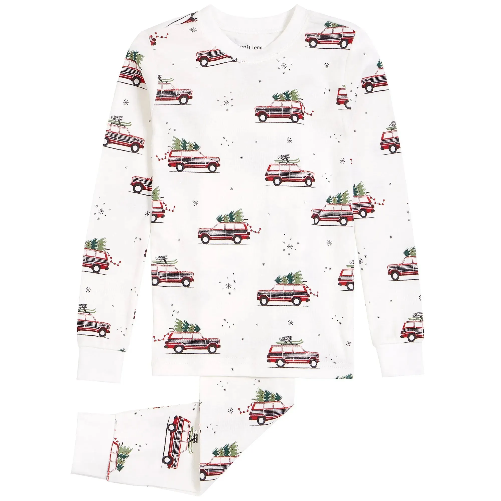 Festive Cars Print on Off-White Pyjama Set | Petit Lem