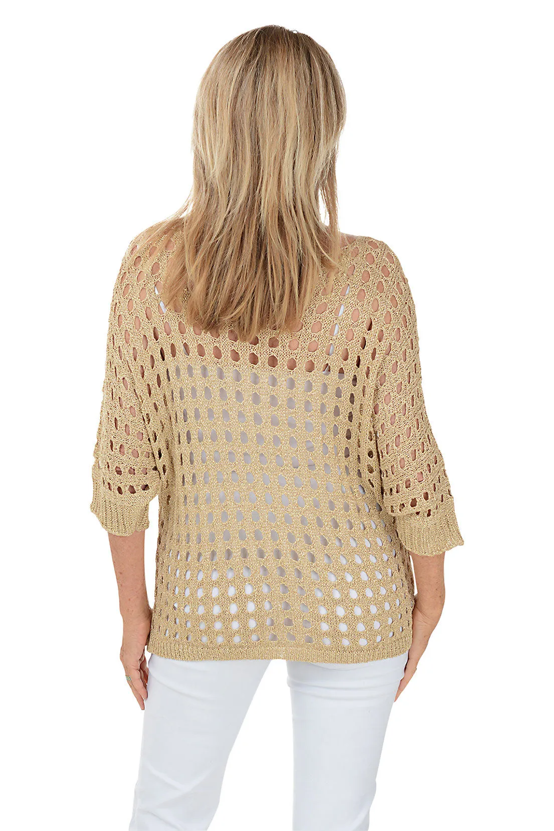 Glitter Open Knit V-Neck Sweater