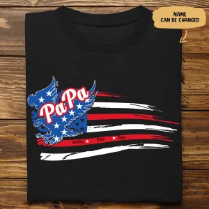 Grandpa - Papa with Grandkids Names 4th Of July - Personalized T-Shirt