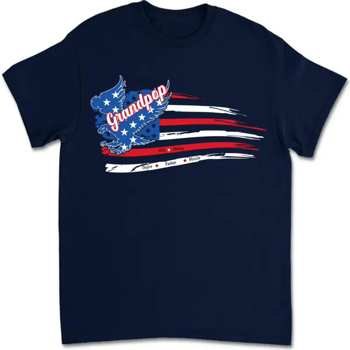 Grandpa - Papa with Grandkids Names 4th Of July - Personalized T-Shirt