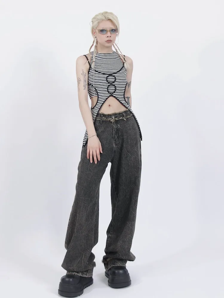 Loose Wide Leg Old Retro Straight Jeans【s0000001916】