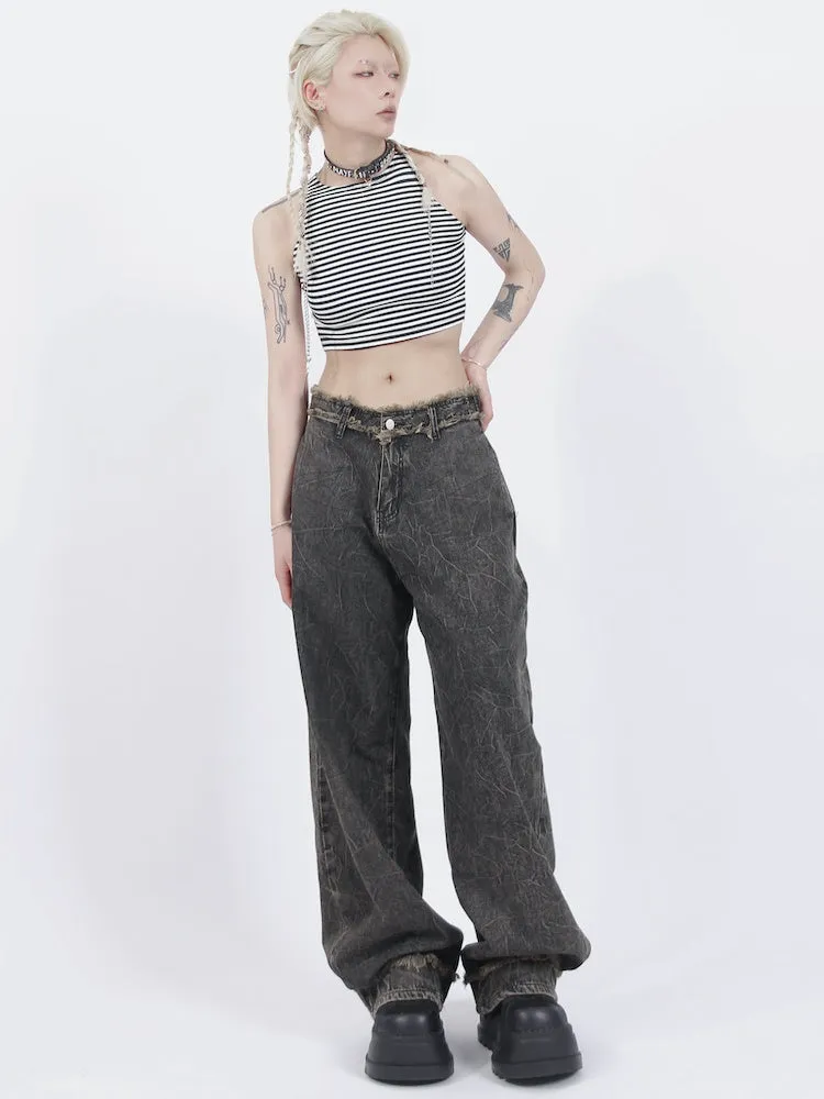 Loose Wide Leg Old Retro Straight Jeans【s0000001916】