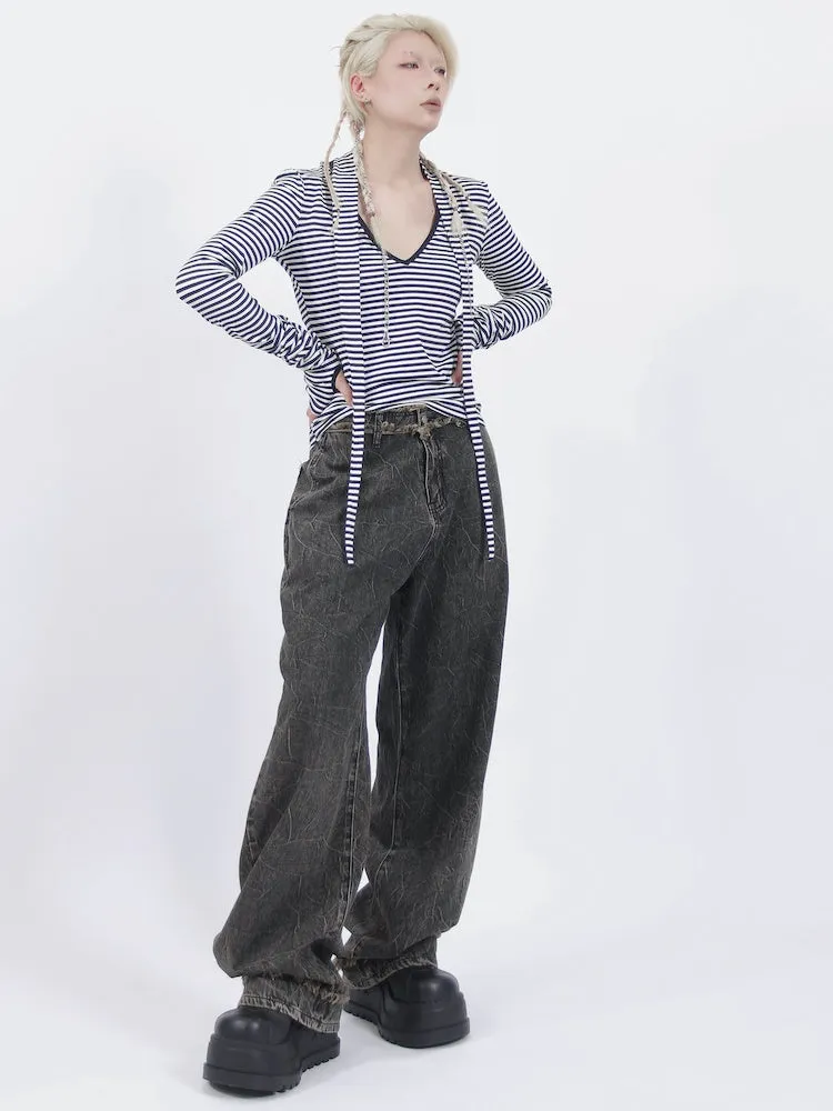 Loose Wide Leg Old Retro Straight Jeans【s0000001916】