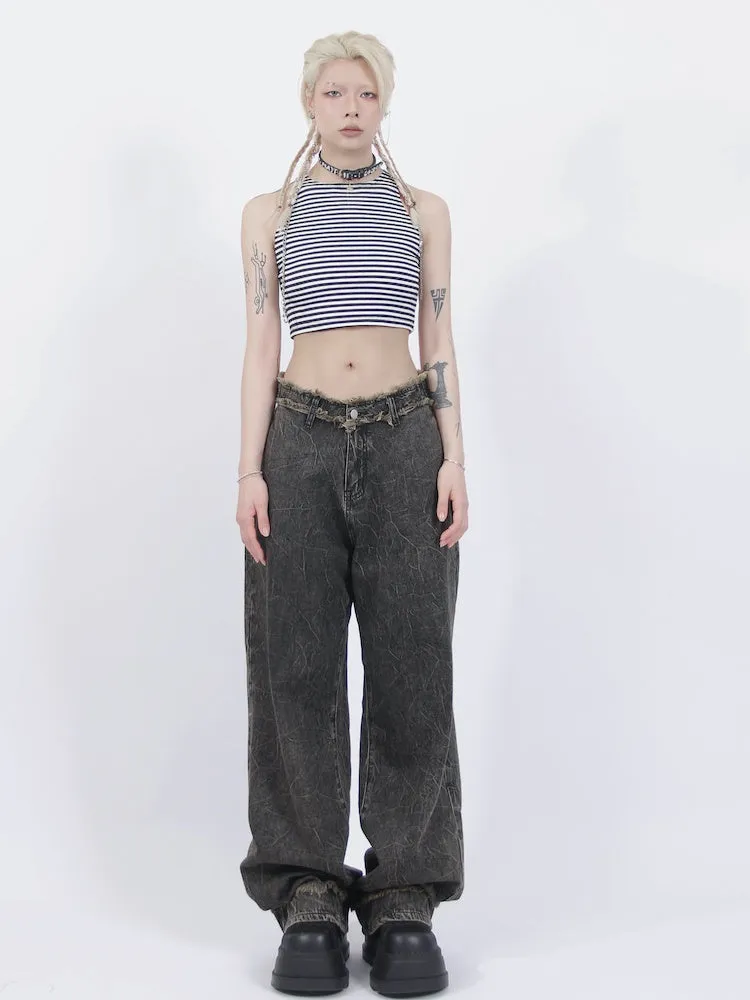 Loose Wide Leg Old Retro Straight Jeans【s0000001916】