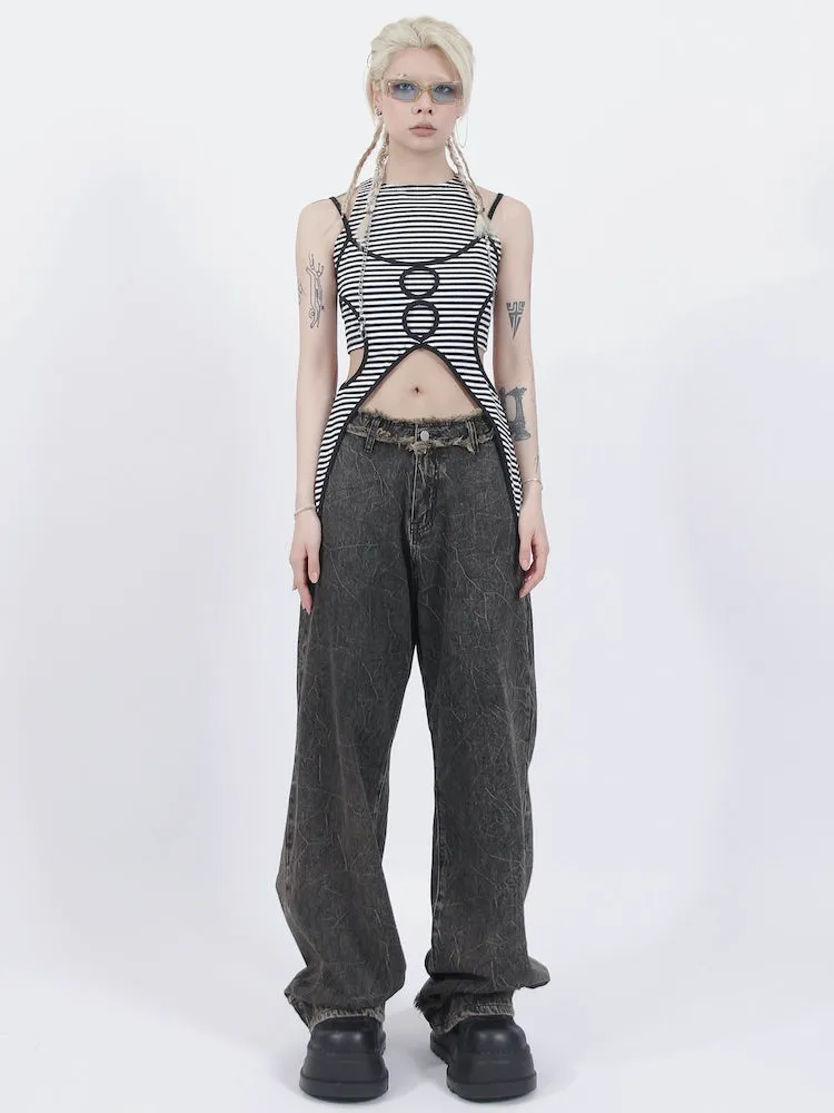 Loose Wide Leg Old Retro Straight Jeans【s0000001916】