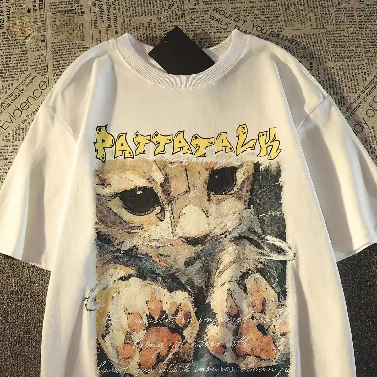 LVSANW American Style Retro Vintage Cute Cartoon Cat Printed T-shirt Men and Women Summer Fashion Trend Casual Couple Top Y2K Harajuku