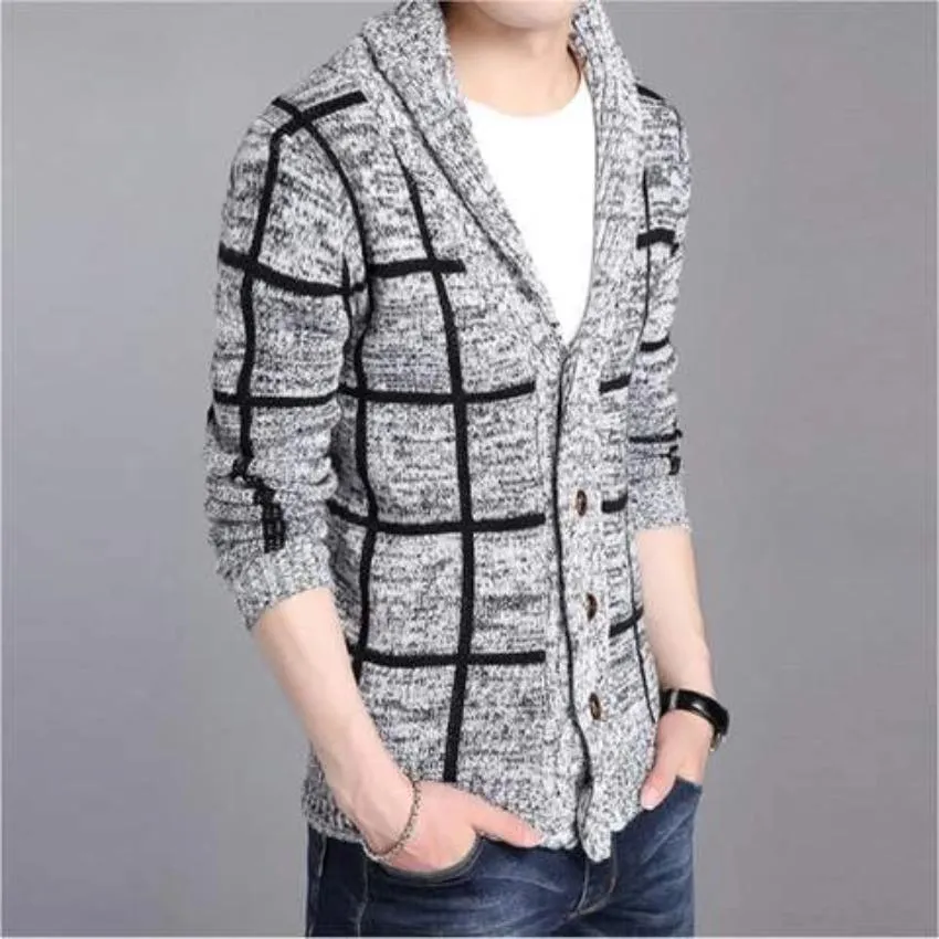 Mens Shawl Collar Gray Cardigan