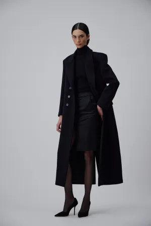 OVERSIZE DOUBLE BREASTED COAT WITH SIDE SLIT IN GLOSSY BLACK