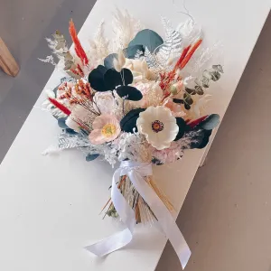 Peach & White Anemones and Dried Eucalyptus Bridal Bouquet / Boho Bouquet With Terracotta / Summer Bouquet / Winter Bouquet / Spring Bouquet