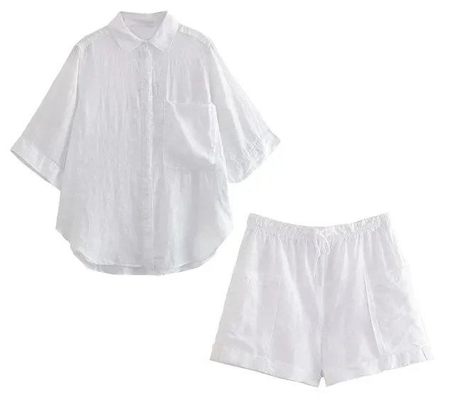 Pre Order:  Cotton Linen Shirt Shorts Set