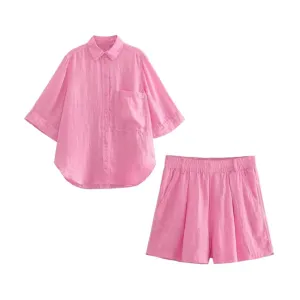 Pre Order:  Cotton Linen Shirt Shorts Set