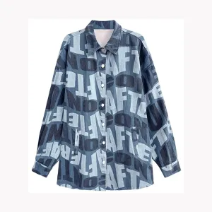 Pre Order:  Denim Alphabet Print Loose Shirt