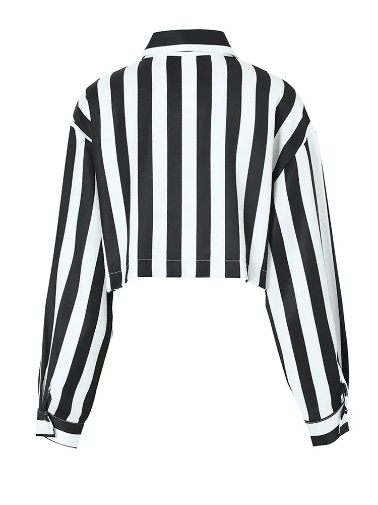 Pre Order:  Long Sleeves Stripes Cropped Shirt