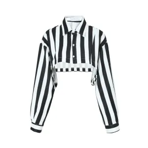 Pre Order:  Long Sleeves Stripes Cropped Shirt