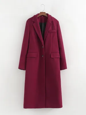 Red Woolen Coat for Women Autumn Winter Hepburn Korean High Grade Slimming Long Baggy Coat