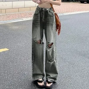 Retro High-waist Wide Leg Cargo Streetwear Jeans