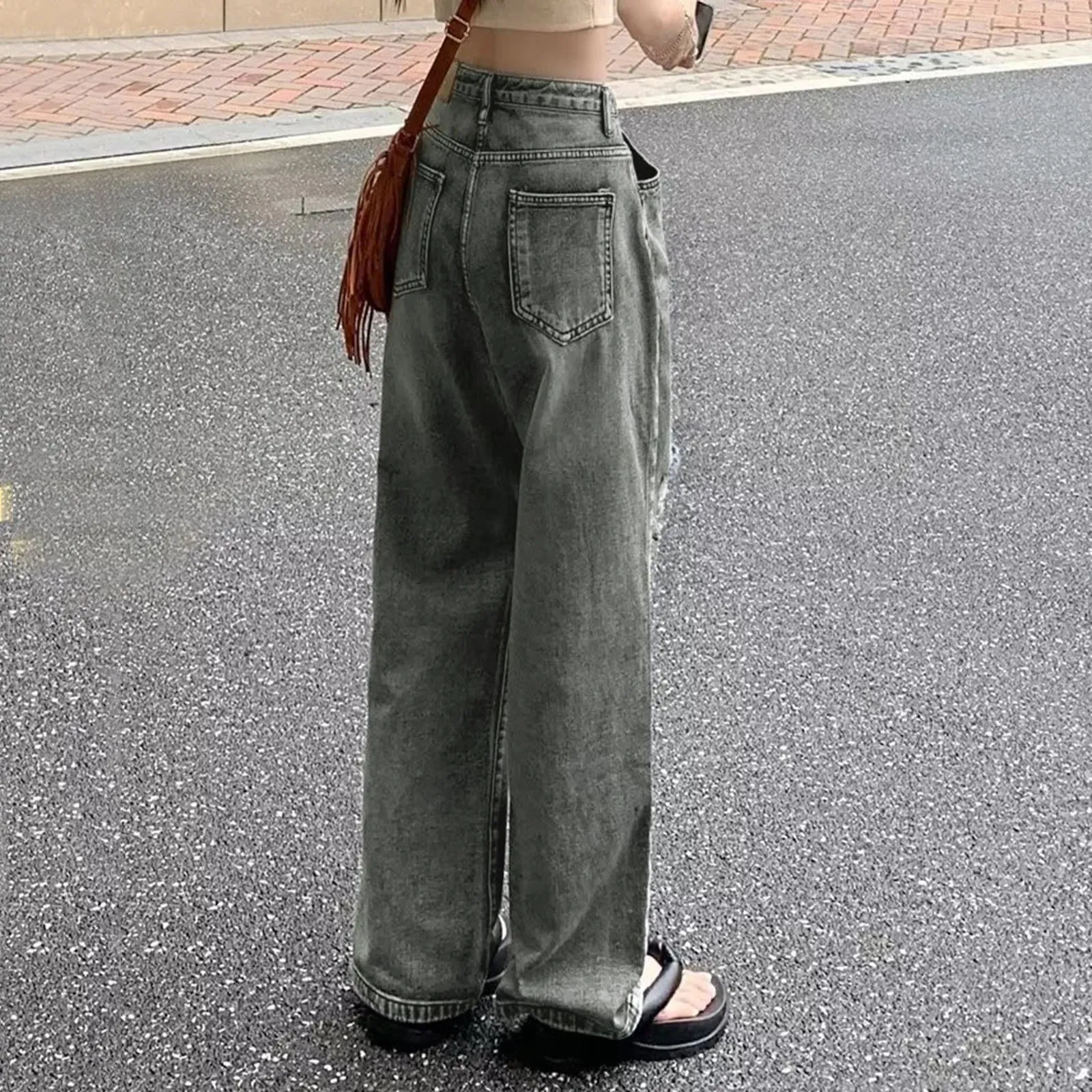 Retro High-waist Wide Leg Cargo Streetwear Jeans