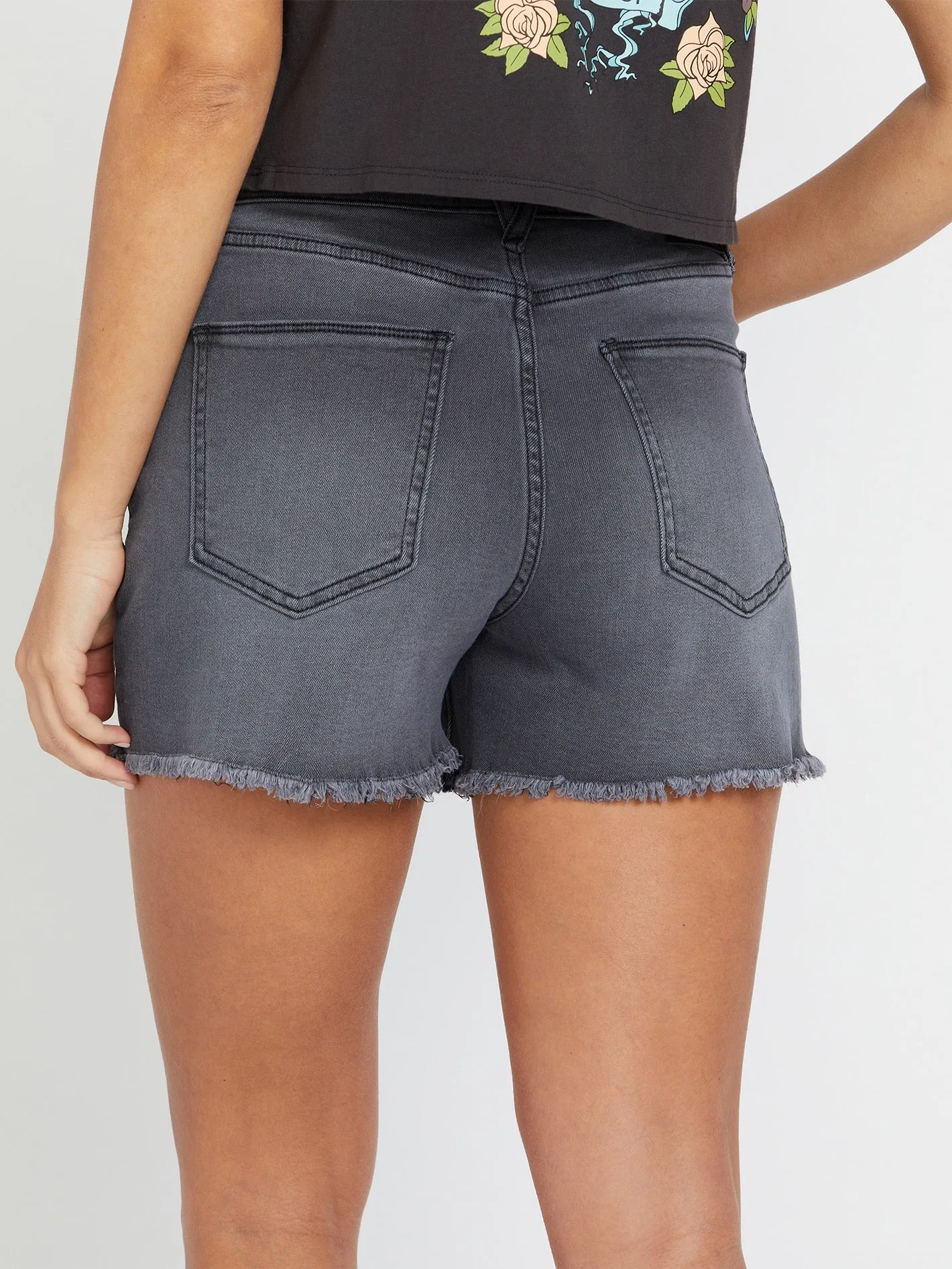 Stone Step High Rise Denim Shorts - Vintage Black