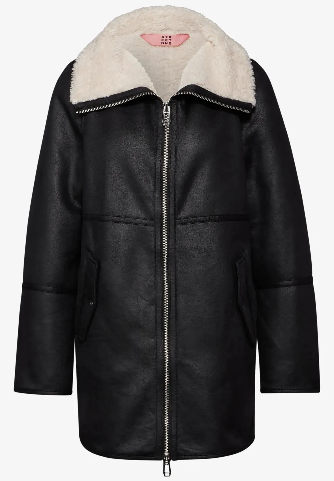 Street One Black Faux Leather Shearling jacket 201979