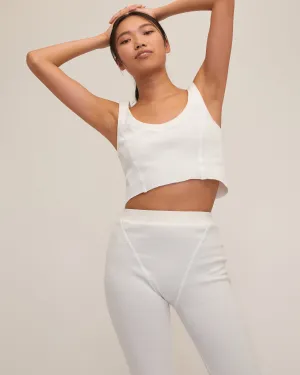 Stretch Waffle Beau Seamed Cropped Tank in Off White