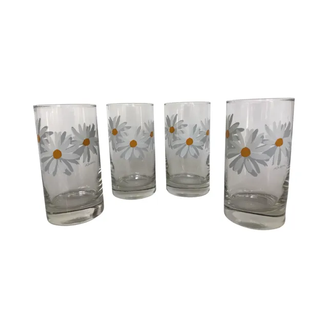 Vintage Karen Signed Daisy Glasses (Set of 4)