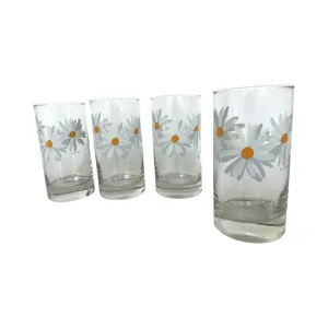 Vintage Karen Signed Daisy Glasses (Set of 4)