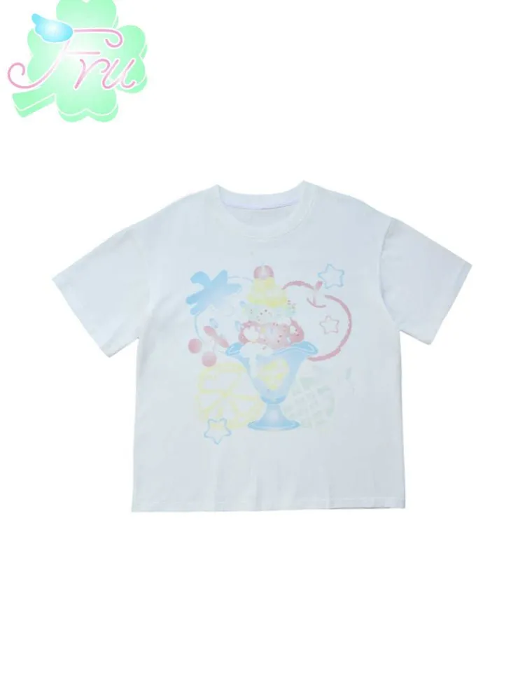 White Cartoon Printed Girls Short Sleeve T-Shirt【s0000009089】