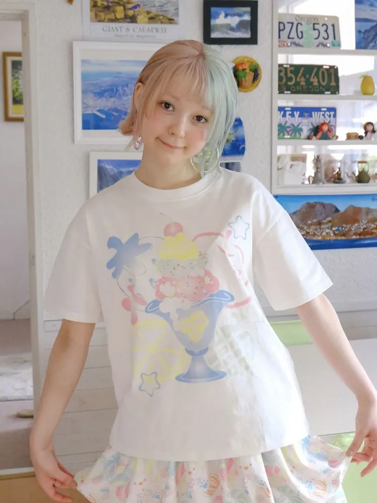 White Cartoon Printed Girls Short Sleeve T-Shirt【s0000009089】