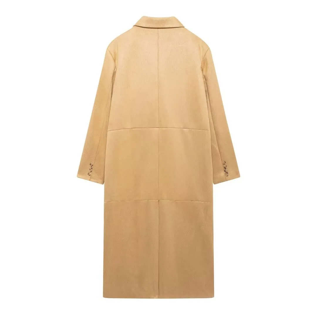 Women Clothing Autumn Winter Graceful Fashionable Long Suede Trench Coat