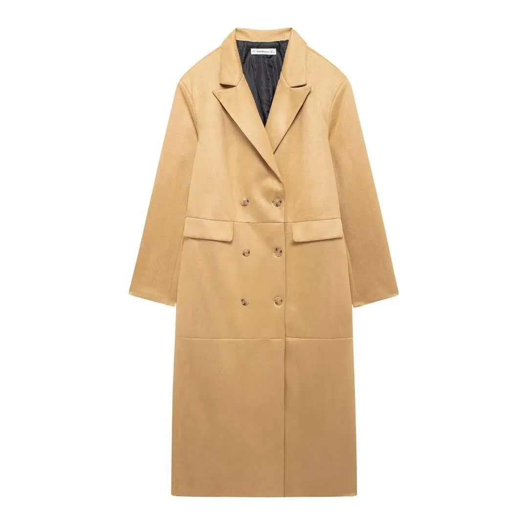 Women Clothing Autumn Winter Graceful Fashionable Long Suede Trench Coat