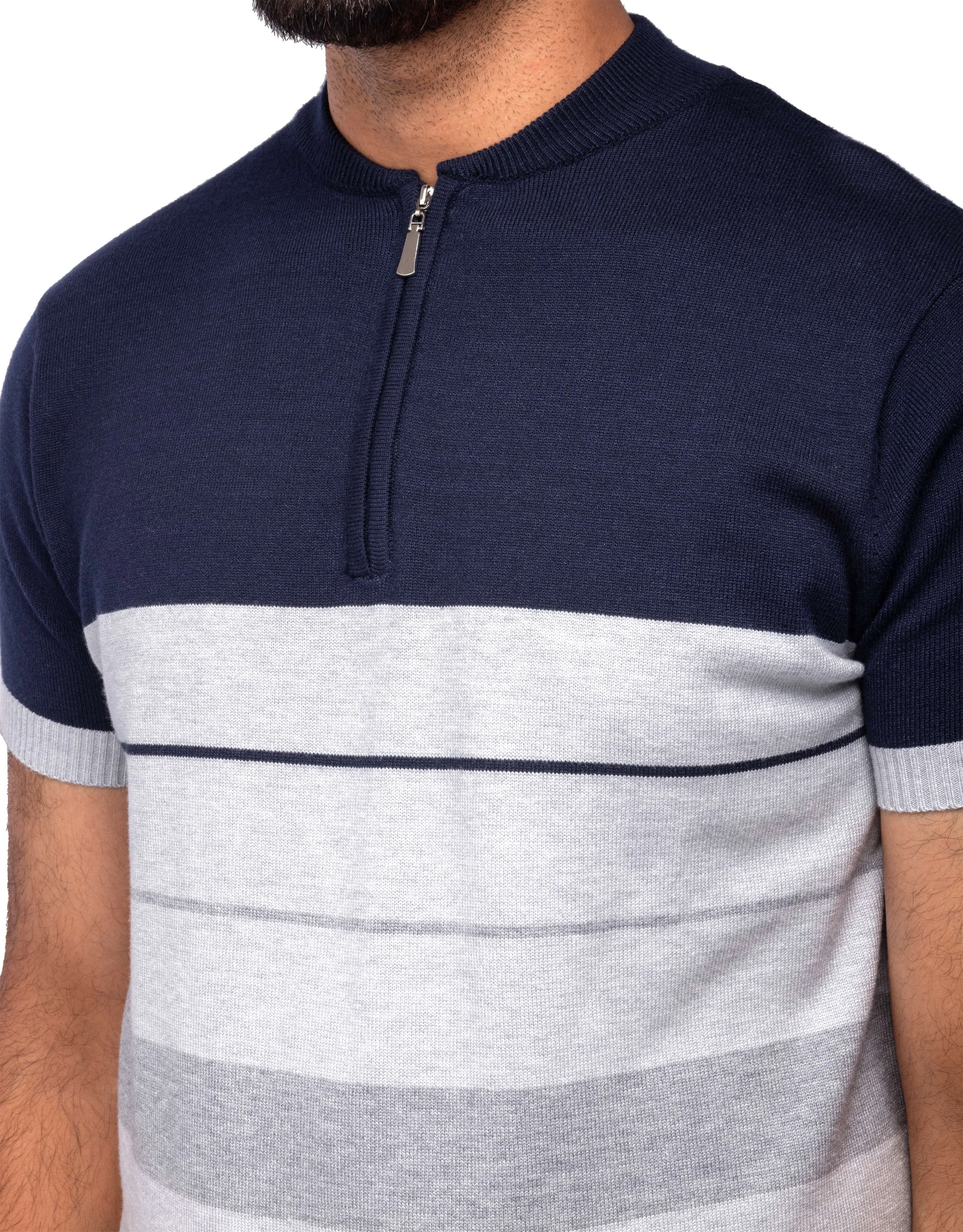 XRAY JEANS Men's Stripe Knit Short Sleeve Polo Sweater